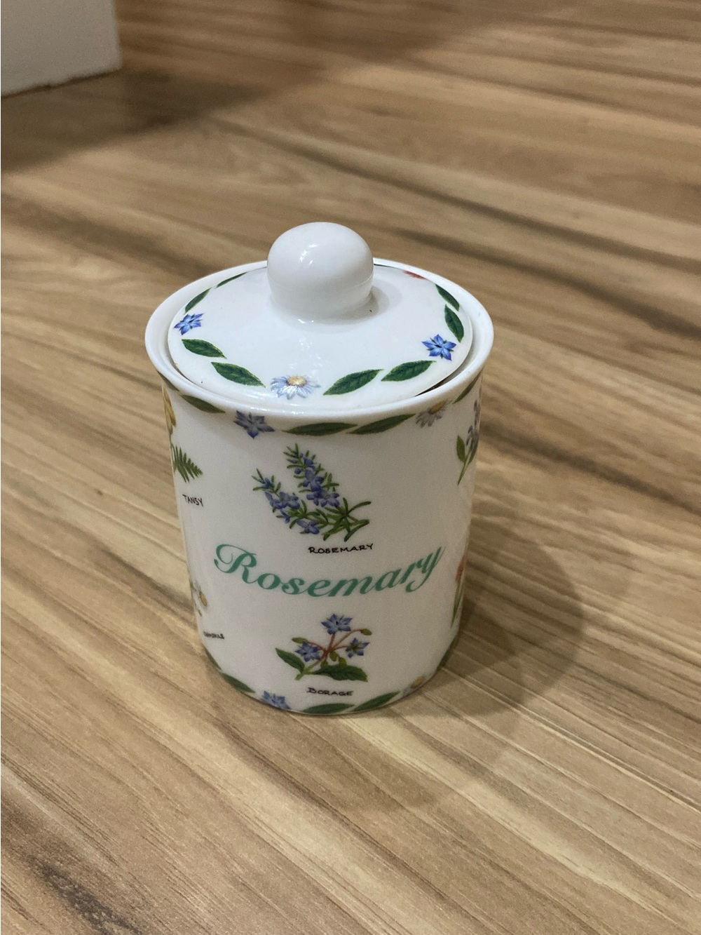 Kent Pottery Rosemary Ceramic Herb Jar with Lid - White and Green